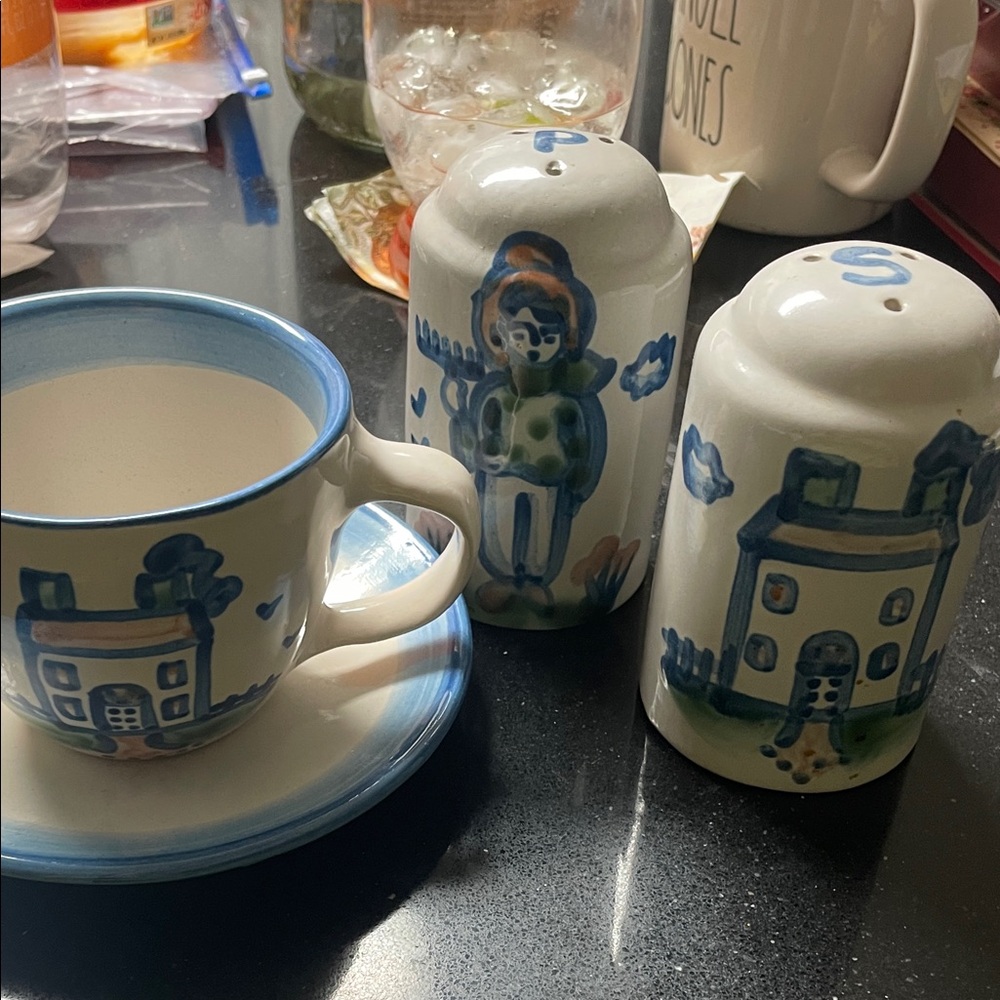 Hand-Painted Ceramic Cup and Shakers Set